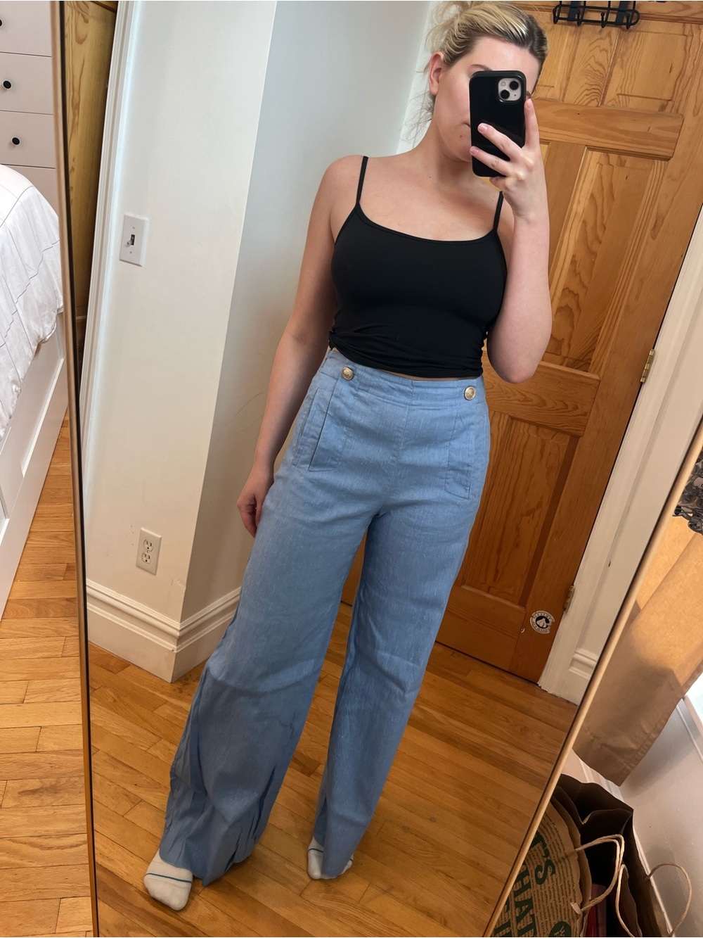Ann Taylor Light Blue Linen Trousers Wide Leg